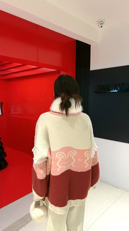 人気爆発中 トレンドアイテム 存在感抜群 大人可愛い カラーマッチング 2色選択ニットトップスE-10584