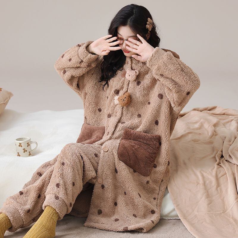 絶対欲しい コーラルベルベットパジャマ女性冬プラスベルベットと厚みのある 肌触り抜群 パジャマE-9826