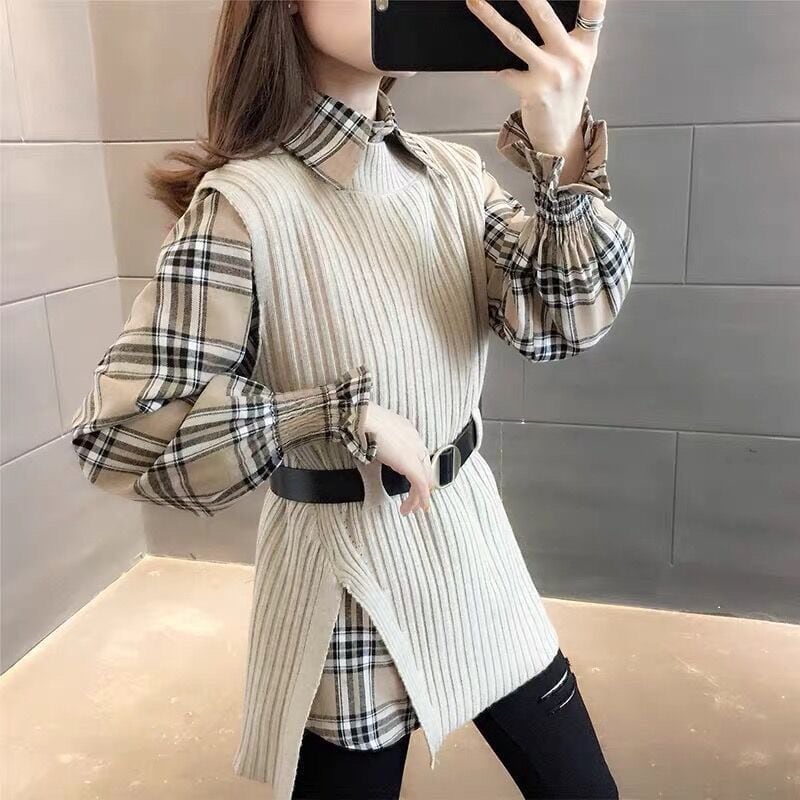 絶対欲しい オシャレ 都市ファッショ デザイン 3色選択 ニットセーターベストシャツ2点セット E-9524