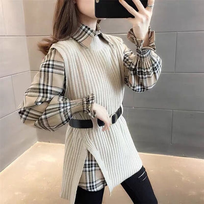 絶対欲しい オシャレ 都市ファッショ デザイン 3色選択 ニットセーターベストシャツ2点セット E-9524