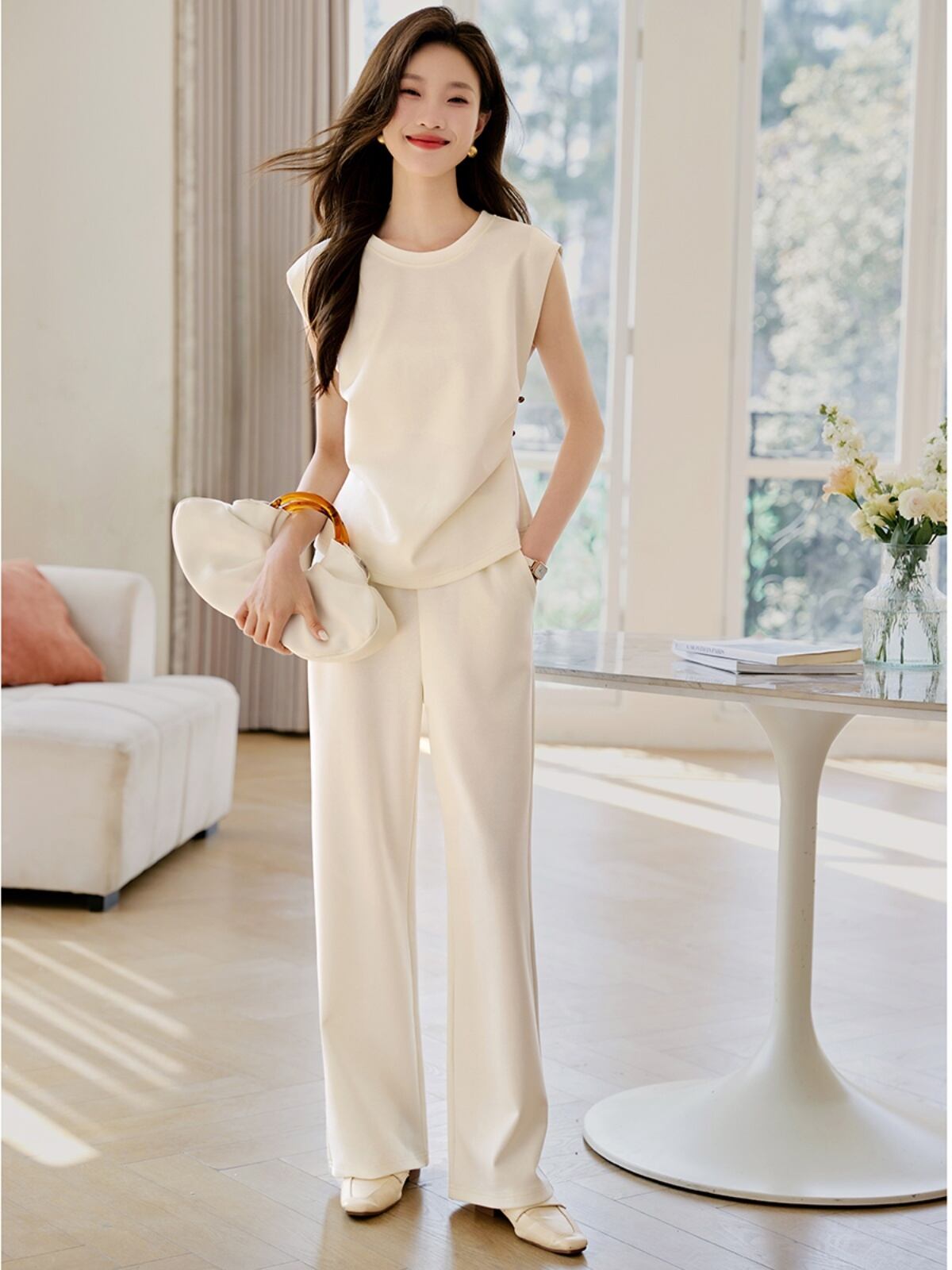 絶対欲しい カジュアル 上品 シンプル エレガント トップス＋パンツ E-8340