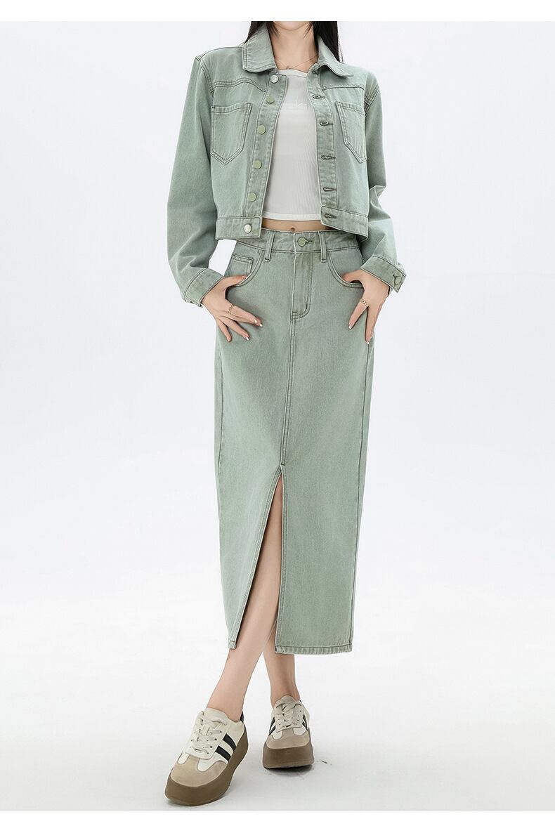 カジュアル 長袖 定番シンプル ジャケット＋スカート セットアップ E-10943