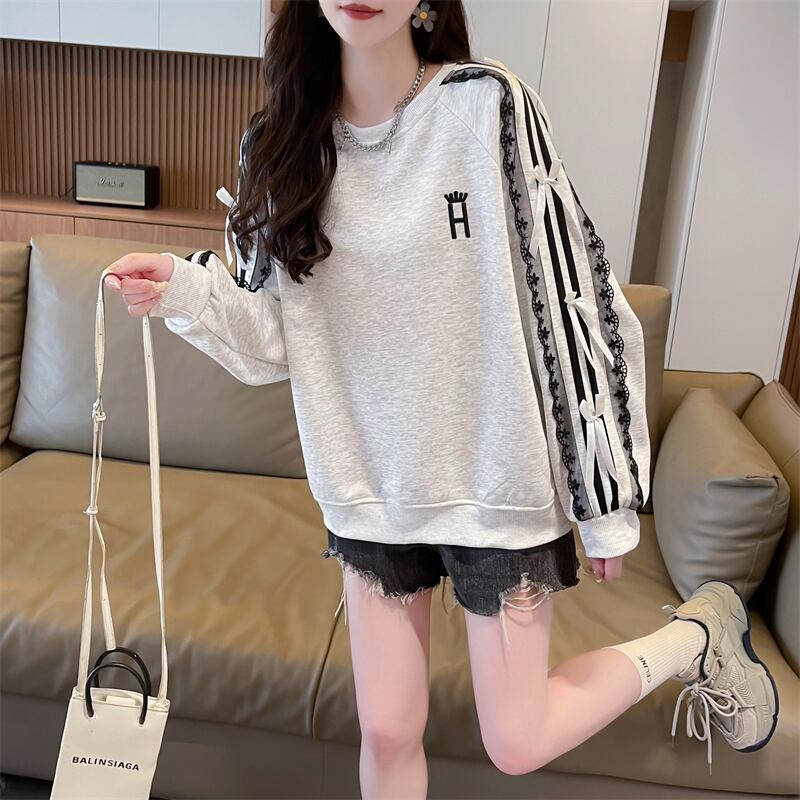 超人気 スウィート ファッション感満々 刺繍 切り替え 3色選択 スウェットE-9294