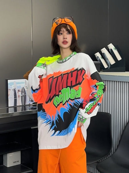 着回し力抜群 アバンギャルド 個性的なデザイン プリント全2色 TシャツE-9225