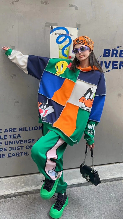 快適トップス カラーマッチング おしゃれ度高め 切り替え 2色選択 パーカーE-9361