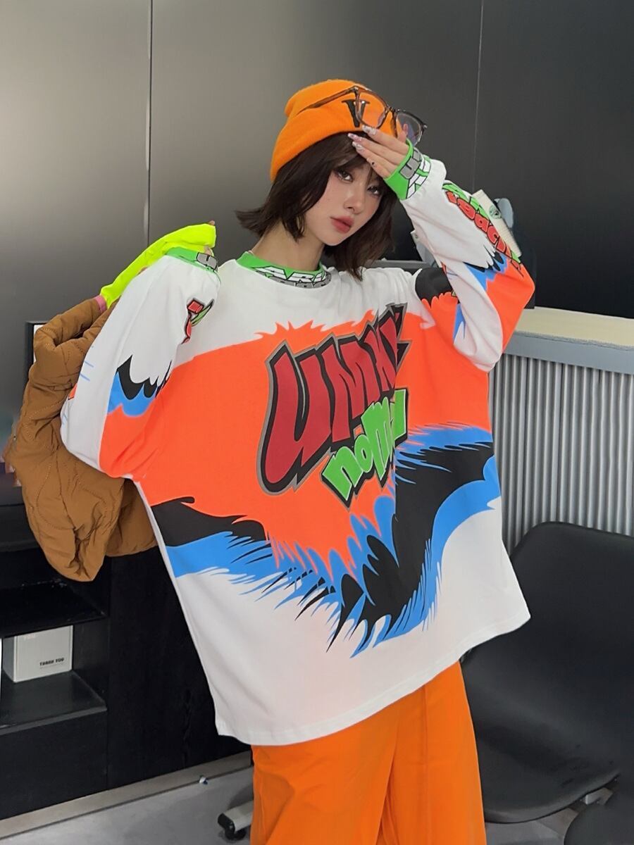 着回し力抜群 アバンギャルド 個性的なデザイン プリント全2色 TシャツE-9225