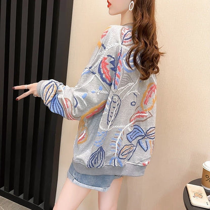 質感のいい刺?スウェット五色ありトップスE-4153