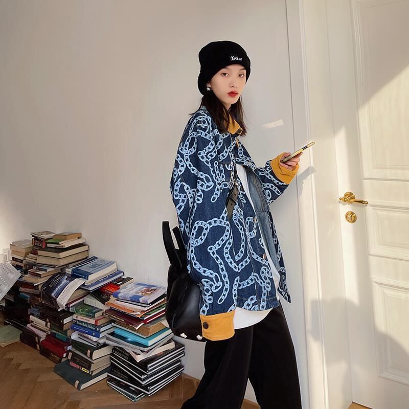 絶対流行 絶対欲しい デザイン性抜群 切り替え デニム ジャケットゆったりコートE-9945