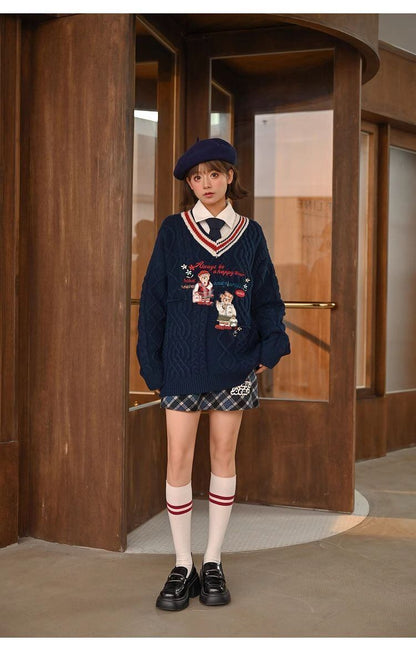 超人気 気質アップ 絶対欲しい Vネック 刺繍 切り替え2色選択 ニットトップスE-9577