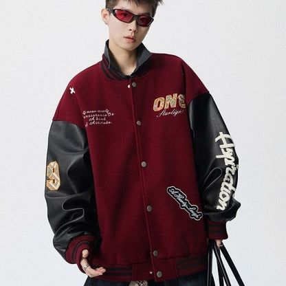 【中棉】人気爆発中 アメリカンレトロ 配色切り替え 刺繍ロゴ ユニセックス スタジャンE-12627