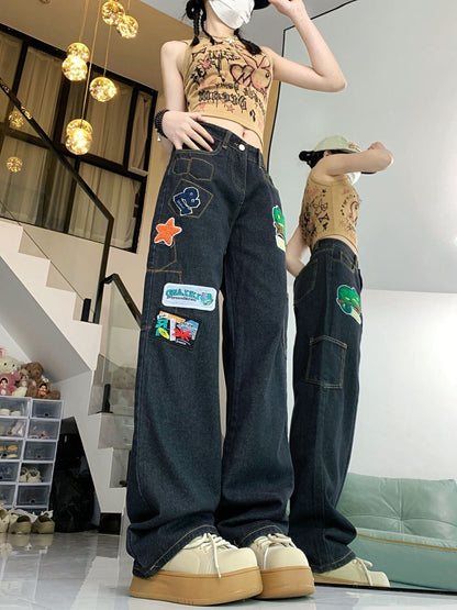 ファッション感満々 着回し力抜群 個性的なデザイン デニム ワイドパンツE-9769