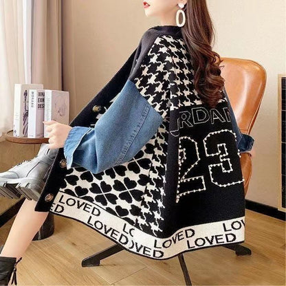 都市ファッショ デザイン オシャレ デニム切り替え 全2色 ニットカーディガンE-9377