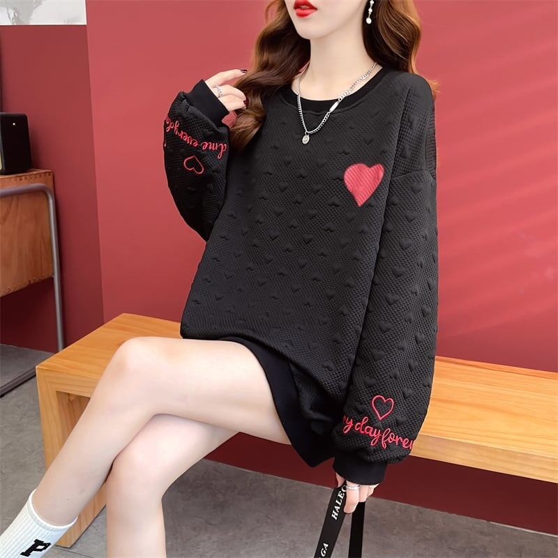 定番シンプル アルファベット刺 ハートマーク 三色 スウェットE-3996