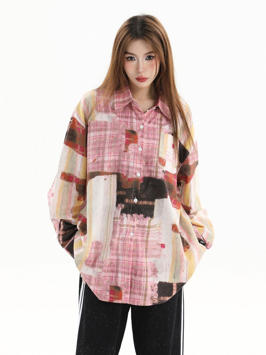 スタイルアップ カジュアル 個性的なデザイン チェック柄 全3色 カップル シャツ E-9165