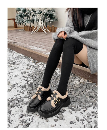 好感度満載 美感いっぱい 太ヒール スクエアトゥ ベルベット ローファー 革靴 2色選択可 シューズE-10551