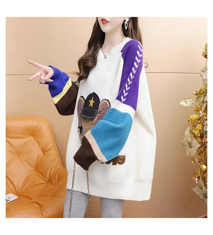 超人気 スタイルアップ ファッション感満々 切り替え 2色選択ニットトップスE-9940