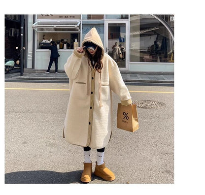 着回し力抜群 暖かい服,ゆったりとしたアウターウェア カジュアル フェイク ラムウール ロング コート E-9983