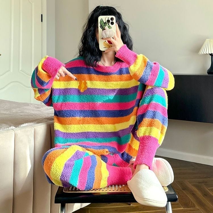 数量限定 上質コーラルフリースパジャマ スウィート トップス+パンツセットE-5290