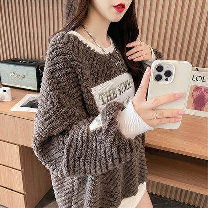 流行新作 美人度アップ 目を奪われる スタイルアップ カジュアル 2色選択 厚手のフリーススウェットシャツE-9822