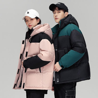 激安販売中 冬服 ダウン  暖かい 撥水加工 ペアコーデ 切り替え配色 男女兼用 4色展開 ダウンジャケットE-12636