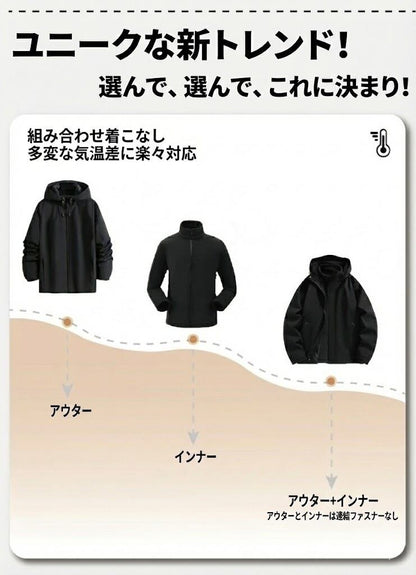 売れ筋 美人度アップ   冬服 防寒 暖かい 脱着可能ボアライナー付き 撥水加工男女兼用  3way マウンテンジャケット E-12568