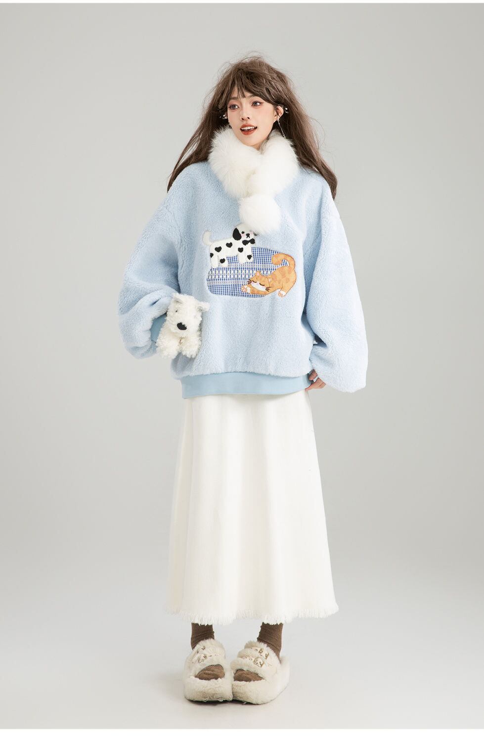 存在感抜群 暖かい服,ゆったりとしたアウターウェア トレンドアイテム ラムスウェットシャツE-9961