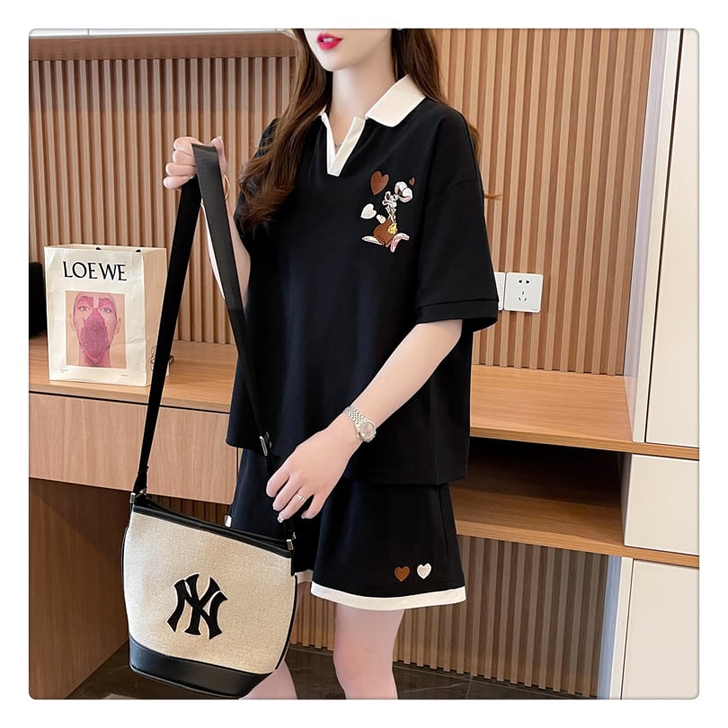 定番シンプル カジュアル  切り替え 半袖Ｔシャツⅹパンツセット全3色 <ins-8267>