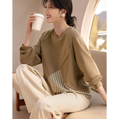 人気上昇中 オシャレ 都市ファッショ デザイン レイヤード風 切り替え ニットトップスE-9546