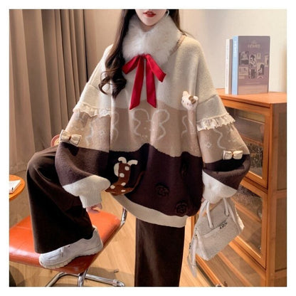 人気爆発中 トレンドアイテム 存在感抜群 大人可愛い カラーマッチング 2色選択ニットトップスE-10584