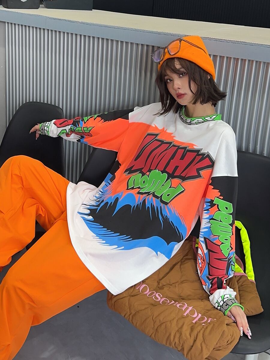 着回し力抜群 アバンギャルド 個性的なデザイン プリント全2色 TシャツE-9225