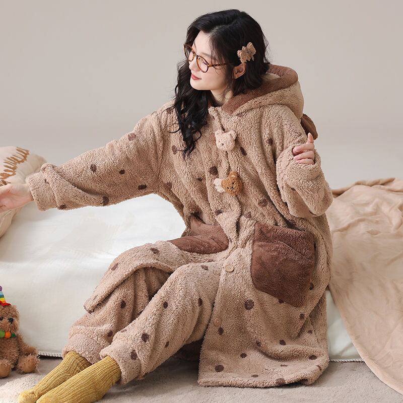 絶対欲しい コーラルベルベットパジャマ女性冬プラスベルベットと厚みのある 肌触り抜群 パジャマE-9826