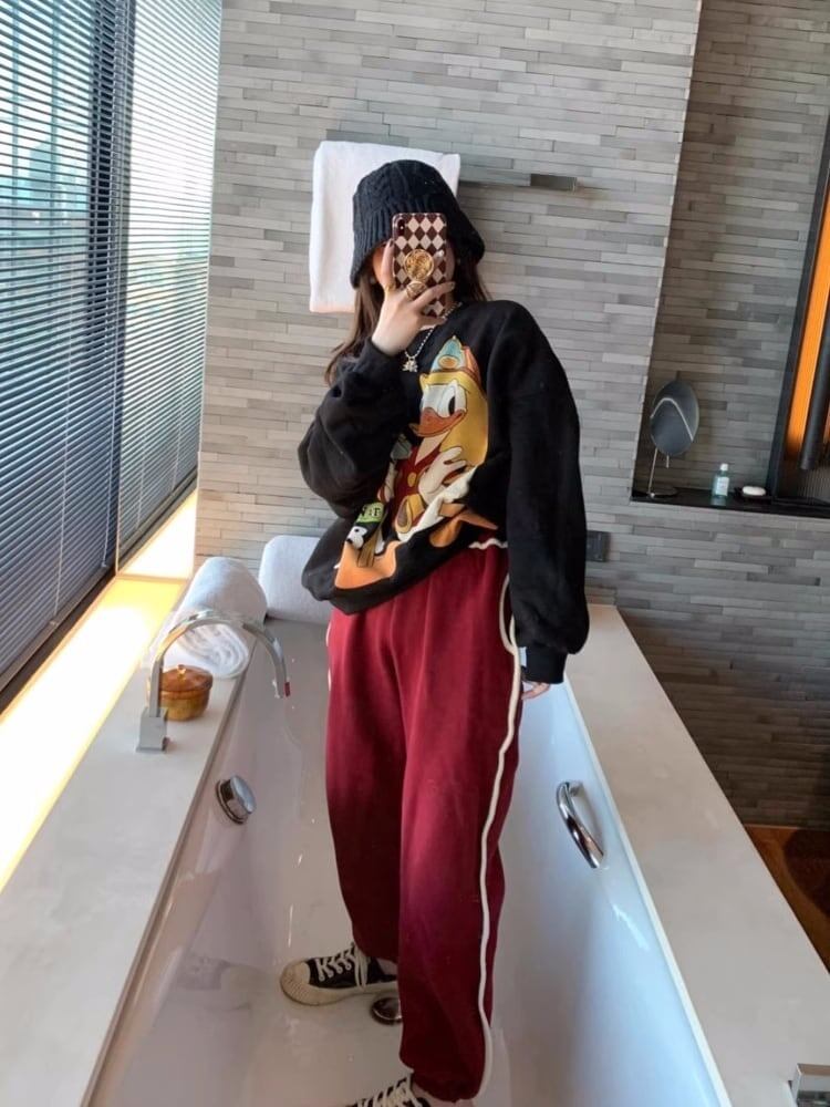 大人可愛い   プリントオーバーサイズスウェット三色ありE-4191