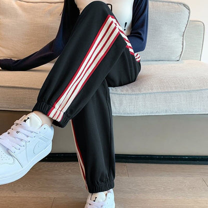 【半額！期間限定！！】定番シンプル 三色 ストライプ柄 スウェット ジョガーパンツ E-4095