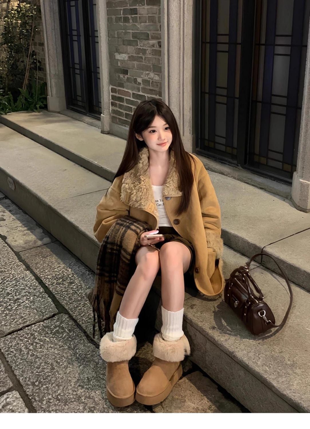 早い者勝ち オシャレデザイン プラスベルベット ムートンコートE-12379