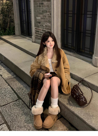 早い者勝ち オシャレデザイン プラスベルベット ムートンコートE-12379