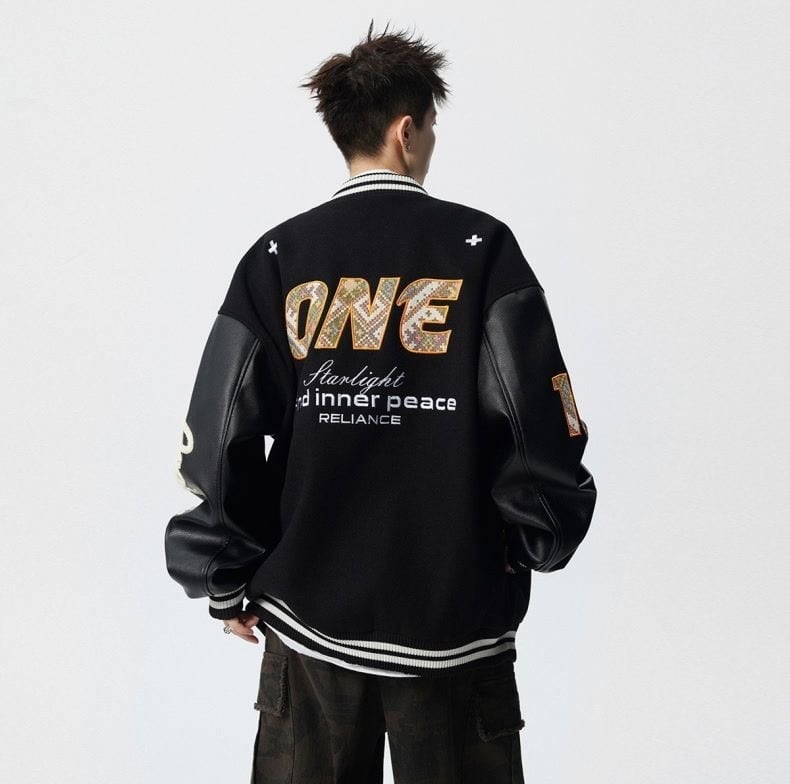 【中棉】人気爆発中 アメリカンレトロ 配色切り替え 刺繍ロゴ ユニセックス スタジャンE-12627