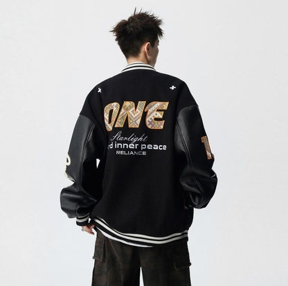 【中棉】人気爆発中 アメリカンレトロ 配色切り替え 刺繍ロゴ ユニセックス スタジャンE-12627