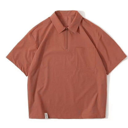新作 ルーズシルエット ハーフジップ ポケット付き Tシャツ E-13134