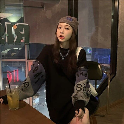 個性派 長袖 ラウンドネック ジッパー スウェット パーカーE-2146