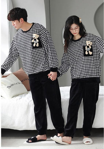 スタイルアップ効果抜群 3種選択 デザイン性抜群 サンゴフリース カップル パジャマ E-9770