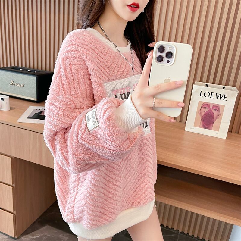 流行新作 美人度アップ 目を奪われる スタイルアップ カジュアル 2色選択 厚手のフリーススウェットシャツE-9822