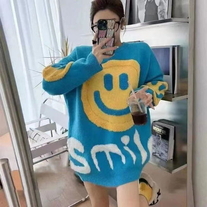 大人可愛いスマイルマークセーター全4色E-4354