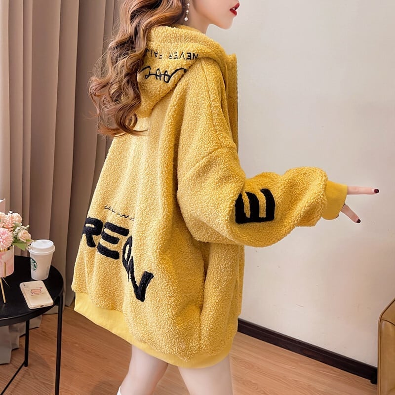 好感度UPアルファベットロゴボアフルジップパーカー 厚手トップス 全4色 E-4443