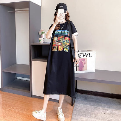 スタイリッシュ 一目惚れ プリント Tシャツ カットソー ワンピース＜ins-3575＞