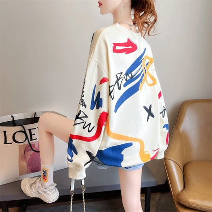美人度アップ プリント ファッション スウェット パーカーE-3694