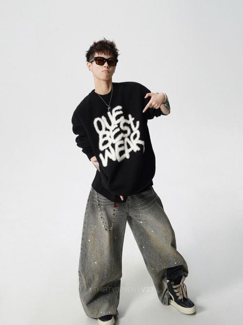 大人可愛い ファッション感満々 切り替え 3色選択 男女兼用 ニットE-12550