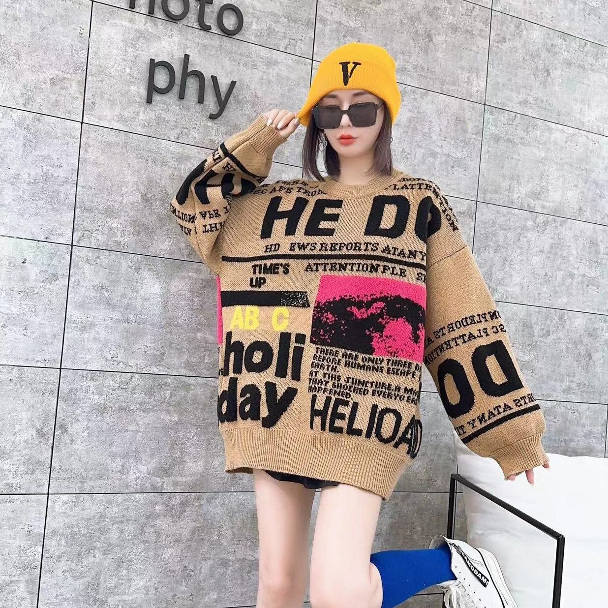 絶対流行 オシャレ 都市ファッショ デザイン スタイルアップ 5色選択 ニットトップスE-9989