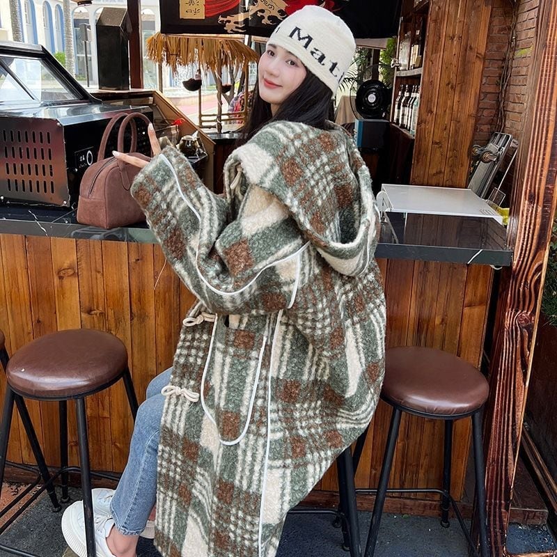 オシャレデザイン プラスベルベット デニム カーディガンE-10305