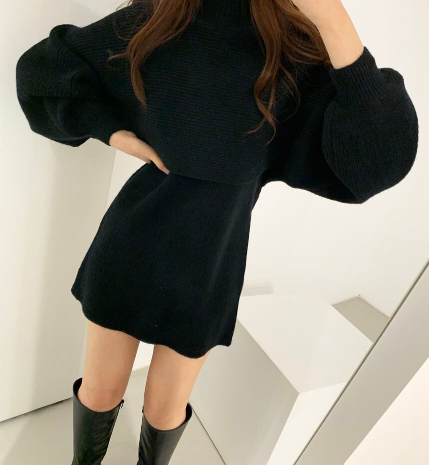 美感いっぱい ハイネック 気質溢れる セーター＋ワンピース セットアップE-2700