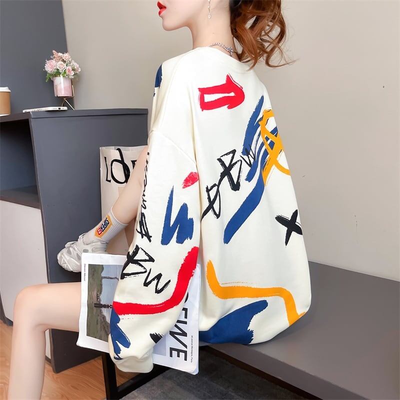 美人度アップ プリント ファッション スウェット パーカーE-3694